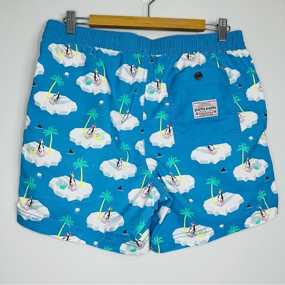 Party Pants Chillin Penguins Tropical USA Swim Trunks M - Picture 8 of 8